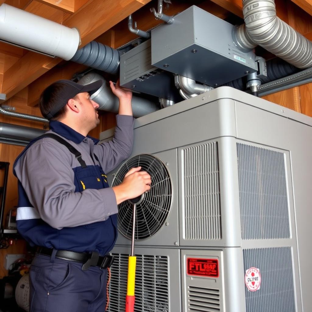 HVAC technician installing an air conditioning system